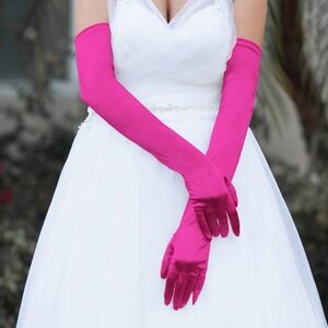 Fuchsia 22" Long Satin Opera Gloves Formal Evening Wear Fashion Accessory Pink